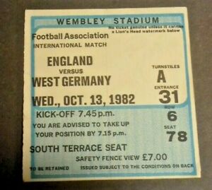 England v West Germany International Used Ticket 13/10/1982 Wembley Stadium.